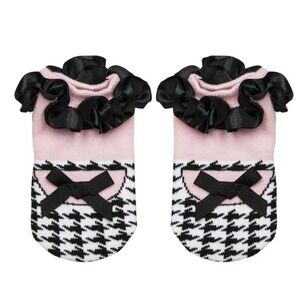 Jackson Ganz Houndstooth Ruffle Bow Socks Pink Baby 0-12 Months 2 Pair